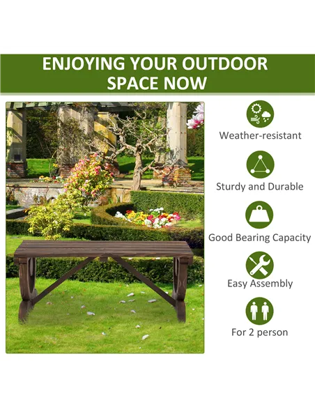 Outsunny Garden Rustic Wooden Bench Wheel-Shaped Legs Slatted Seat Stable Reinforced Structure Outdoor Patio Garden 2-Person Ben