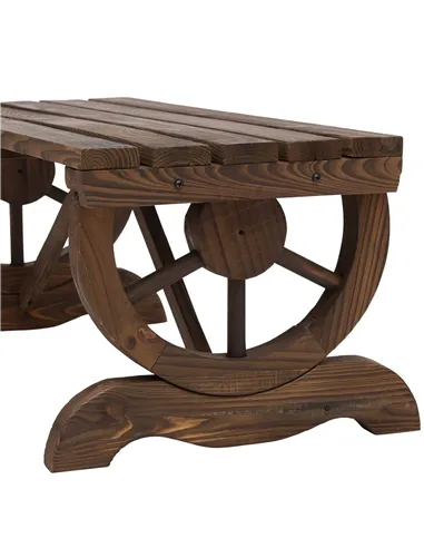 Outsunny Garden Rustic Wooden Bench Wheel-Shaped Legs Slatted Seat Stable Reinforced Structure Outdoor Patio Garden 2-Person Ben