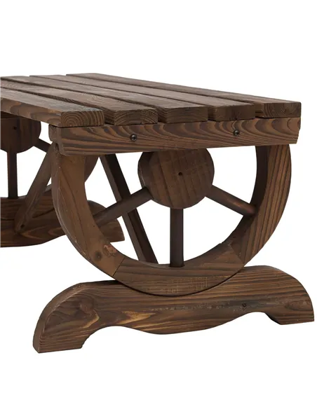 Outsunny Garden Rustic Wooden Bench Wheel-Shaped Legs Slatted Seat Stable Reinforced Structure Outdoor Patio Garden 2-Person Ben