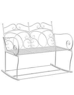 Outsunny Patio 2 Seater Rocking Bench Steel Garden Outdoor Garden Loveseat Chair w/ Decorative Backrest White
