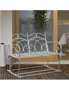 Outsunny Patio 2 Seater Rocking Bench Steel Garden Outdoor Garden Loveseat Chair w/ Decorative Backrest White 2