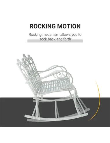 Outsunny Patio 2 Seater Rocking Bench Steel Garden Outdoor Garden Loveseat Chair w/ Decorative Backrest White