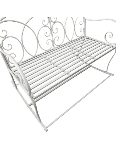 Outsunny Patio 2 Seater Rocking Bench Steel Garden Outdoor Garden Loveseat Chair w/ Decorative Backrest White