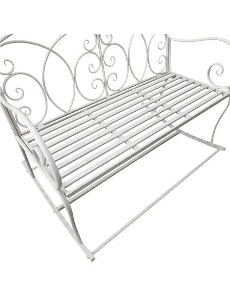 Outsunny Patio 2 Seater Rocking Bench Steel Garden Outdoor Garden Loveseat Chair w/ Decorative Backrest White