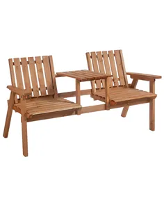 Outsunny 2-Seater Fir Wood Bench w/ Centre Table
