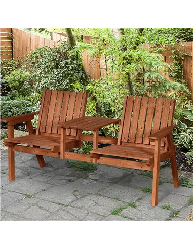 Outsunny 2-Seater Fir Wood Bench w/ Centre Table