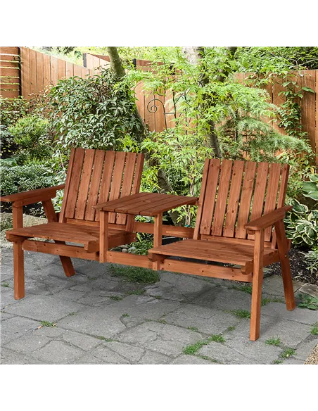 Outsunny 2-Seater Fir Wood Bench w/ Centre Table