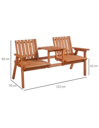 Outsunny 2-Seater Fir Wood Bench w/ Centre Table