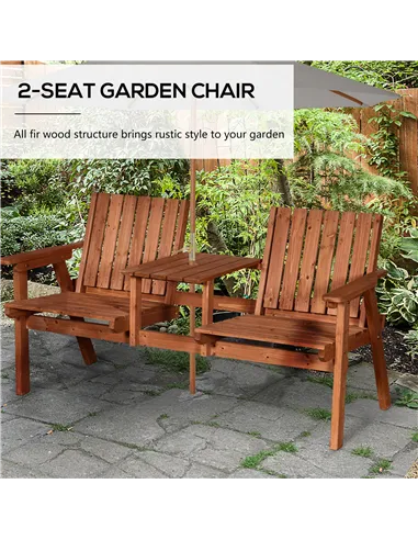 Outsunny 2-Seater Fir Wood Bench w/ Centre Table