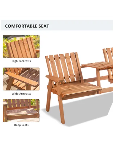 Outsunny 2-Seater Fir Wood Bench w/ Centre Table