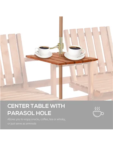 Outsunny 2-Seater Fir Wood Bench w/ Centre Table