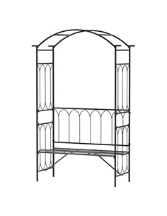 Outsunny Garden Metal Frame Bench W/Arch for Various Climbing Plant, 115Lx50Wx203H cm-Black