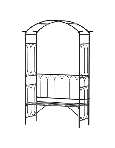 Outsunny Garden Metal Frame Bench W/Arch for Various Climbing Plant, 115Lx50Wx203H cm-Black