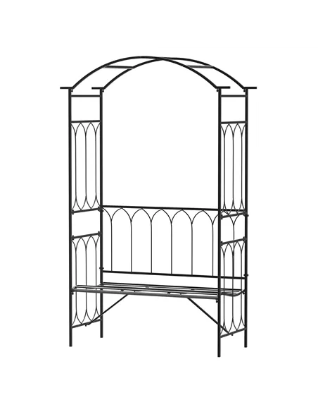 Outsunny Garden Metal Frame Bench W/Arch for Various Climbing Plant, 115Lx50Wx203H cm-Black