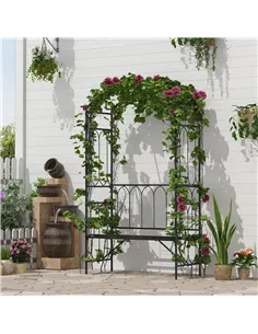 Outsunny Garden Metal Frame Bench W/Arch for Various Climbing Plant, 115Lx50Wx203H cm-Black 2