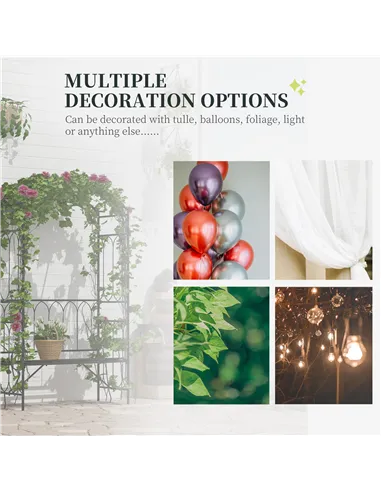 Outsunny Garden Metal Frame Bench W/Arch for Various Climbing Plant, 115Lx50Wx203H cm-Black