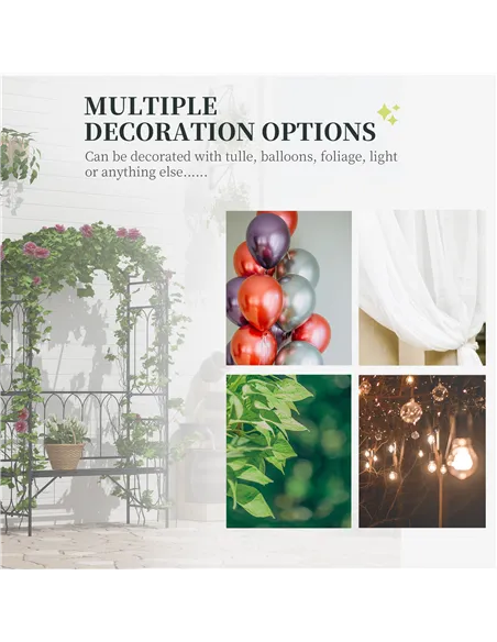 Outsunny Garden Metal Frame Bench W/Arch for Various Climbing Plant, 115Lx50Wx203H cm-Black