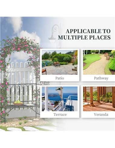 Outsunny Garden Metal Frame Bench W/Arch for Various Climbing Plant, 115Lx50Wx203H cm-Black