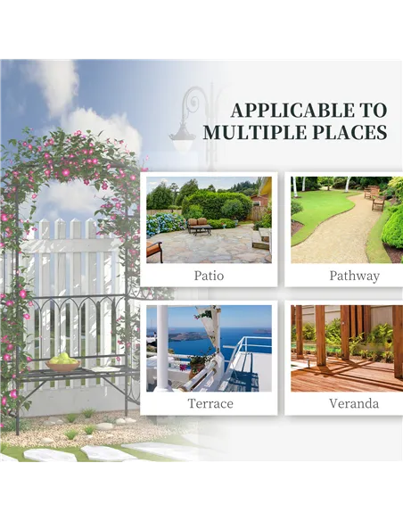 Outsunny Garden Metal Frame Bench W/Arch for Various Climbing Plant, 115Lx50Wx203H cm-Black