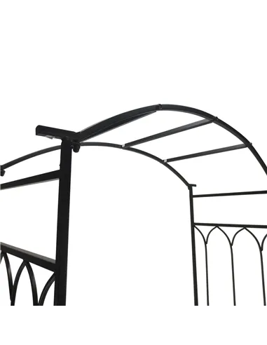 Outsunny Garden Metal Frame Bench W/Arch for Various Climbing Plant, 115Lx50Wx203H cm-Black