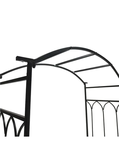 Outsunny Garden Metal Frame Bench W/Arch for Various Climbing Plant, 115Lx50Wx203H cm-Black