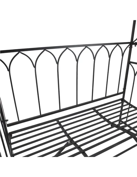 Outsunny Garden Metal Frame Bench W/Arch for Various Climbing Plant, 115Lx50Wx203H cm-Black