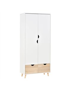 HOMCOM 2-Door Clothes Wardrobe w/ Rail Shelf 2 Drawers Wood Feet Elegant Home Storage Organisation Furniture Dresses Coats Blank