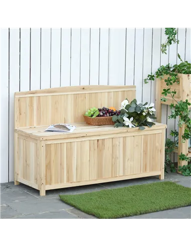Outsunny Wood Storage Bench for Patio Furniture, Outdoor Garden Seating Tools
