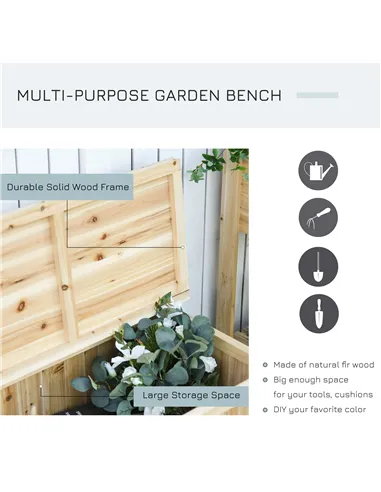 Outsunny Wood Storage Bench for Patio Furniture, Outdoor Garden Seating Tools