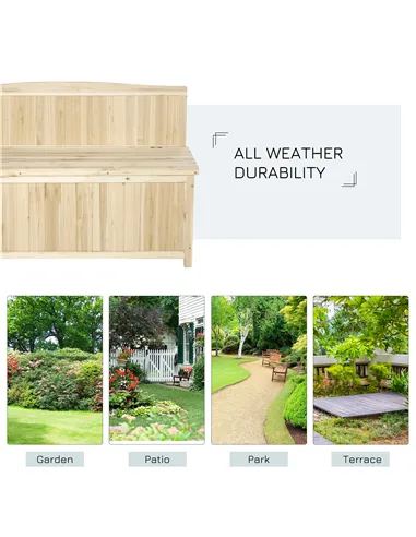 Outsunny Wood Storage Bench for Patio Furniture, Outdoor Garden Seating Tools
