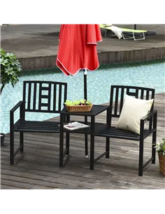 Outsunny 2 Seat Garden Chair Bench Loveseats Jack and Jill Seat w/Coffee Table Slatted Design Patio Yard 2