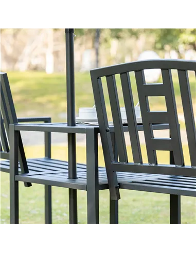 Outsunny 2 Seat Garden Chair Bench Loveseats Jack and Jill Seat w/Coffee Table Slatted Design Patio Yard