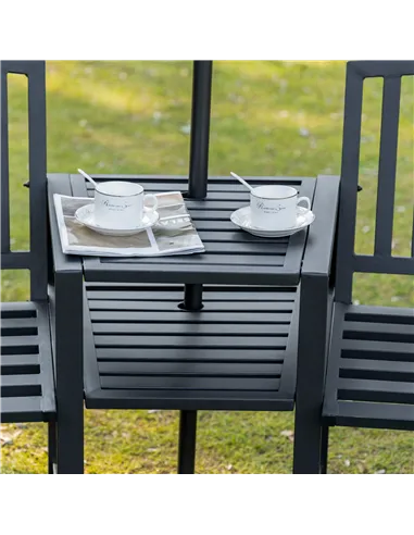 Outsunny 2 Seat Garden Chair Bench Loveseats Jack and Jill Seat w/Coffee Table Slatted Design Patio Yard