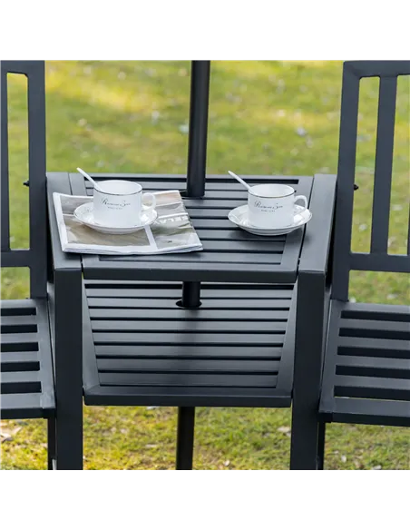 Outsunny 2 Seat Garden Chair Bench Loveseats Jack and Jill Seat w/Coffee Table Slatted Design Patio Yard