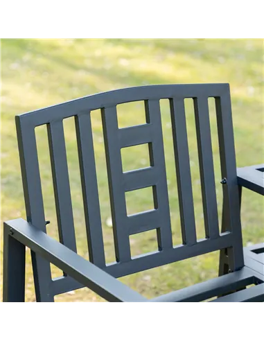 Outsunny 2 Seat Garden Chair Bench Loveseats Jack and Jill Seat w/Coffee Table Slatted Design Patio Yard