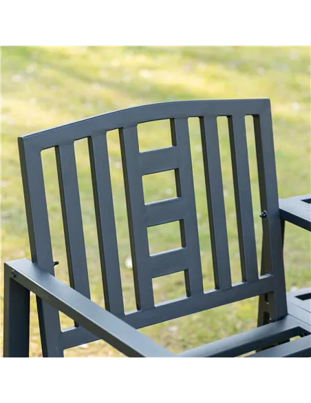 Outsunny 2 Seat Garden Chair Bench Loveseats Jack and Jill Seat w/Coffee Table Slatted Design Patio Yard