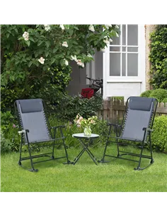 Outsunny 3 Piece Outdoor Rocking Set with 2 Folding Chairs and 1 Tempered Glass Table, Patio Bistro Set for Garden, Deck, Grey 2