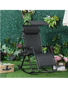 Outsunny Garden Rocking Chair Folding Recliner Outdoor Adjustable Sun Lounger Rocker Zero-Gravity Seat with Headrest Side Holder 2
