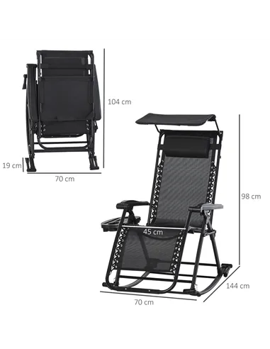 Outsunny Garden Rocking Chair Folding Recliner Outdoor Adjustable Sun Lounger Rocker Zero-Gravity Seat with Headrest Side Holder