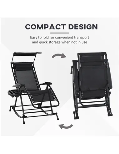 Outsunny Garden Rocking Chair Folding Recliner Outdoor Adjustable Sun Lounger Rocker Zero-Gravity Seat with Headrest Side Holder