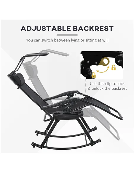 Outsunny Garden Rocking Chair Folding Recliner Outdoor Adjustable Sun Lounger Rocker Zero-Gravity Seat with Headrest Side Holder