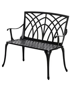 Outsunny 2-Seater Cast Aluminium Garden Bench Loveseat Outdoor Furniture Chair w/ Decorative Backrest & Ergonomic Armrest for Pa