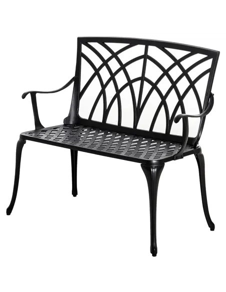 Outsunny 2-Seater Cast Aluminium Garden Bench Loveseat Outdoor Furniture Chair w/ Decorative Backrest & Ergonomic Armrest for Pa