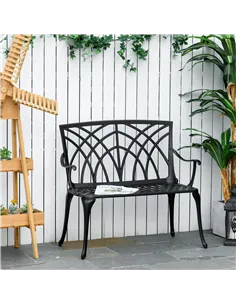 Outsunny 2-Seater Cast Aluminium Garden Bench Loveseat Outdoor Furniture Chair w/ Decorative Backrest & Ergonomic Armrest for Pa 2