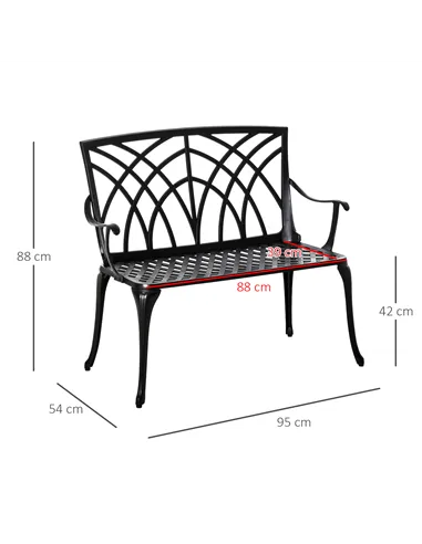 Outsunny 2-Seater Cast Aluminium Garden Bench Loveseat Outdoor Furniture Chair w/ Decorative Backrest & Ergonomic Armrest for Pa