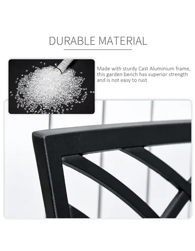 Outsunny 2-Seater Cast Aluminium Garden Bench Loveseat Outdoor Furniture Chair w/ Decorative Backrest & Ergonomic Armrest for Pa