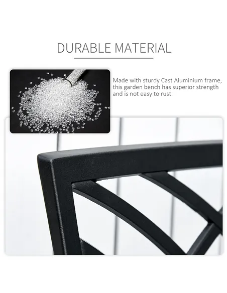 Outsunny 2-Seater Cast Aluminium Garden Bench Loveseat Outdoor Furniture Chair w/ Decorative Backrest & Ergonomic Armrest for Pa