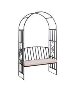 Outsunny Metal Frame Bench W/Arch, 114Lx60Wx206H cm-Grey