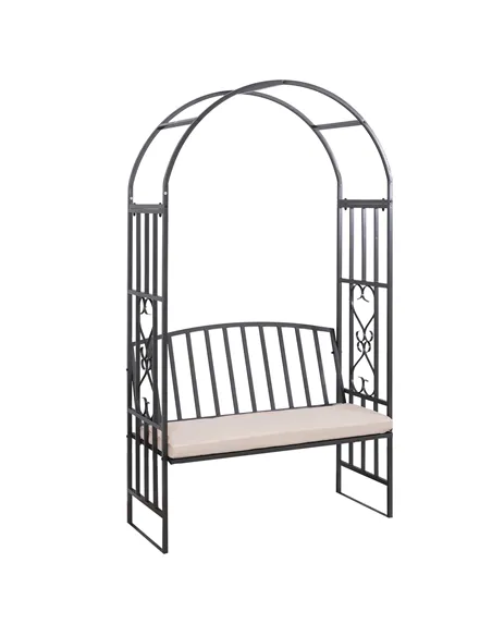 Outsunny Metal Frame Bench W/Arch, 114Lx60Wx206H cm-Grey