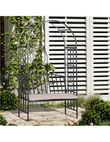 Outsunny Metal Frame Bench W/Arch, 114Lx60Wx206H cm-Grey